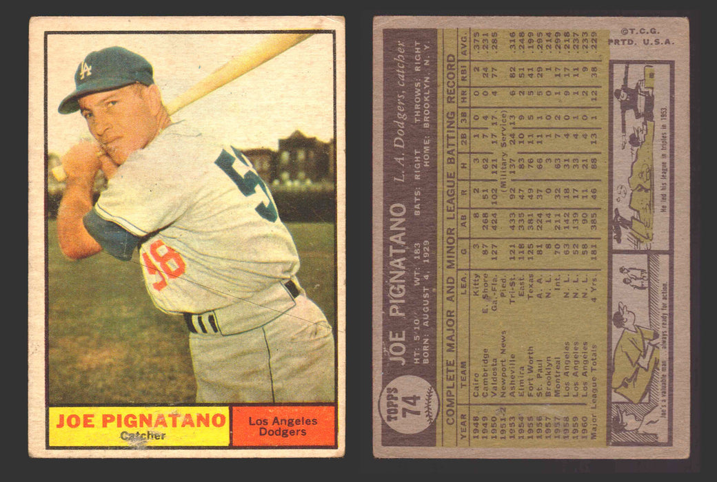 1961 Topps Baseball Trading Card You Pick Singles #1-#99 VG/EX #	74 Joe Pignatano - Los Angeles Dodgers  - TvMovieCards.com