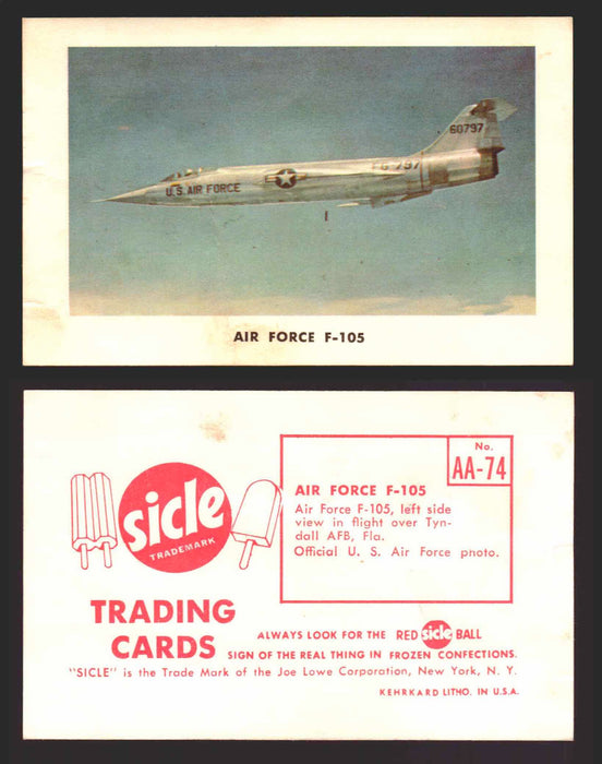 1959 Sicle Airplanes Joe Lowe Corp Vintage Trading Card You Pick Singles #1-#76 AA-74	Air Force F-105 (error F-104)  - TvMovieCards.com