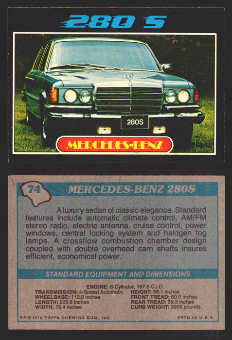 1976 Autos of 1977 Vintage Trading Cards You Pick Singles #1-99 Topps 74   Mercedes-Benz 280S  - TvMovieCards.com
