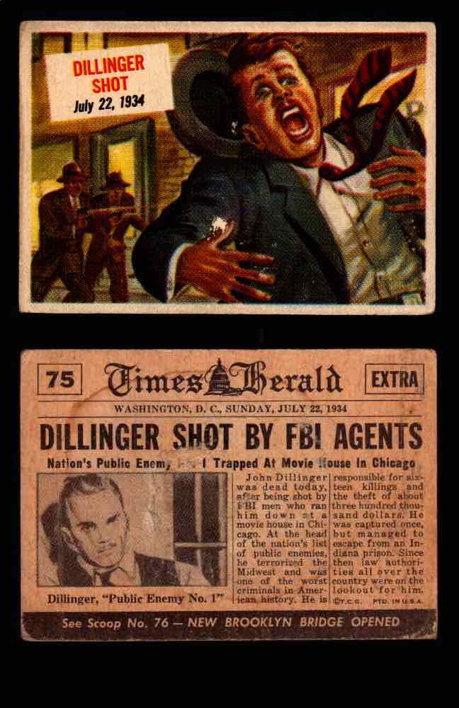 1954 Scoop Newspaper Series 1 Topps Vintage Trading Cards You Pick Singles #1-78 75   Dillinger Shot  - TvMovieCards.com