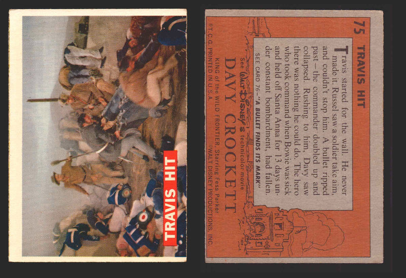 Davy Crockett Series 1 1956 Walt Disney Topps Vintage Trading Cards You Pick Sin 75   Travis Hit  - TvMovieCards.com