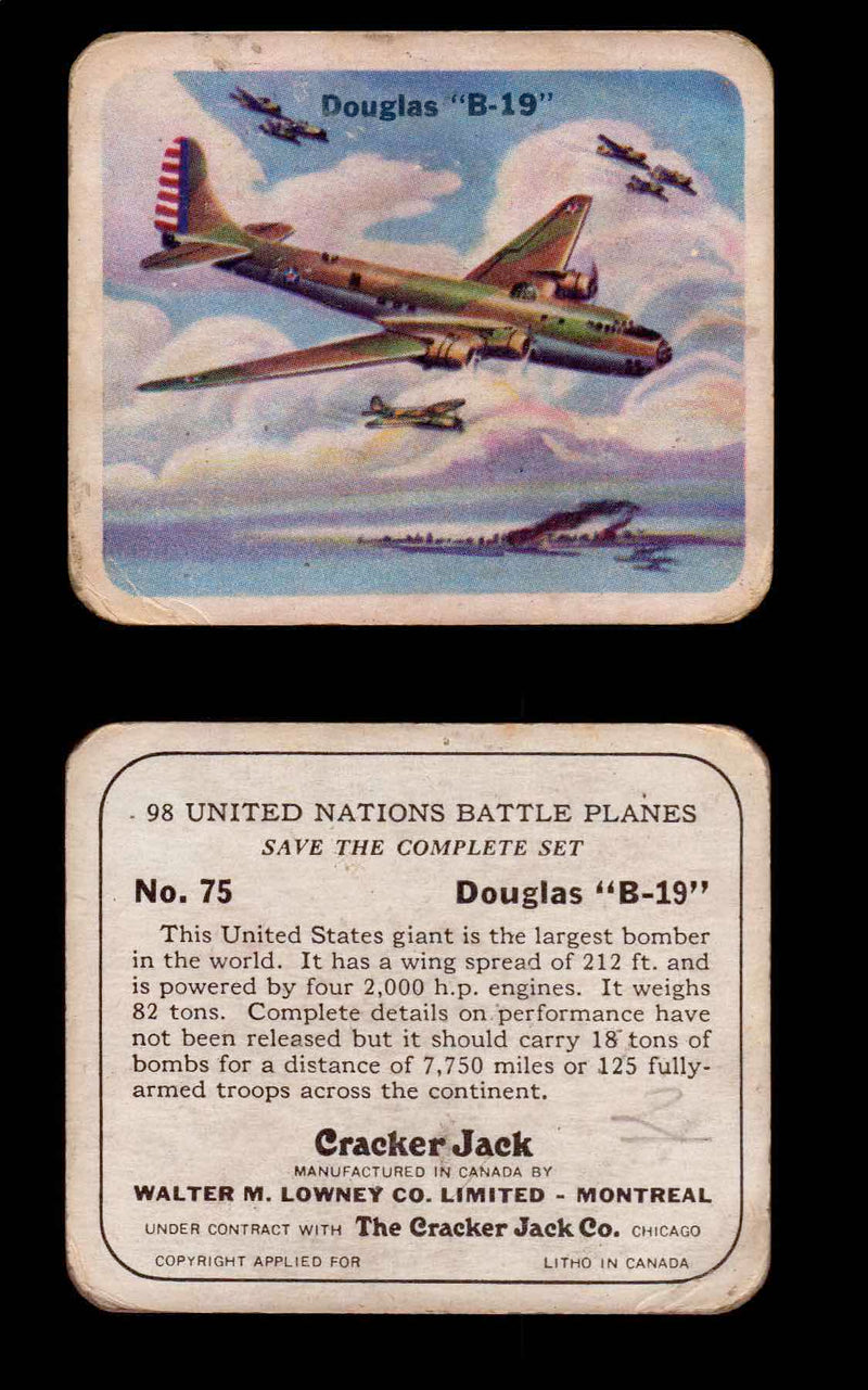 Cracker Jack United Nations Battle Planes Vintage You Pick Single Cards #71-147 #75  - TvMovieCards.com