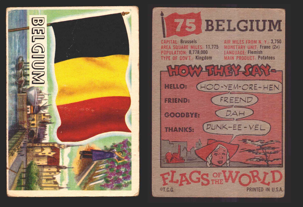 1956 Flags of the World Vintage Trading Cards You Pick Singles #1-#80 Topps 75	Belgium  - TvMovieCards.com