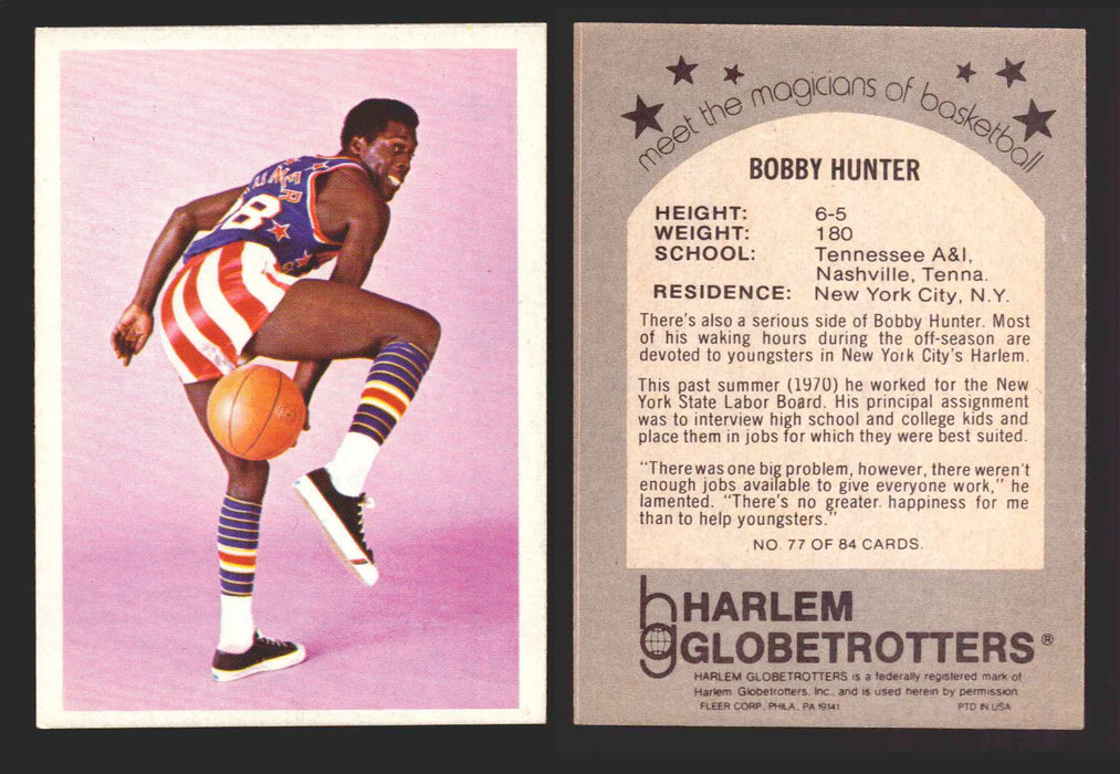 1971 Harlem Globetrotters Fleer Vintage Trading Card You Pick Singles #1-84 77 of 84   Bobby Hunter  - TvMovieCards.com