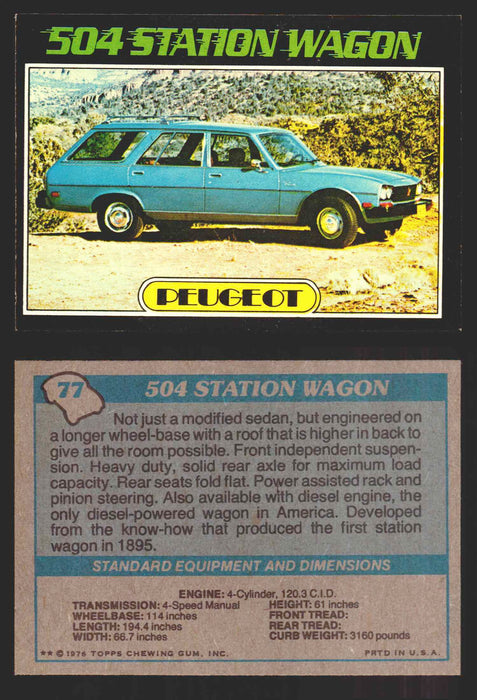 1976 Autos of 1977 Vintage Trading Cards You Pick Singles #1-99 Topps 77   Peugeot 500 Station Wagon  - TvMovieCards.com