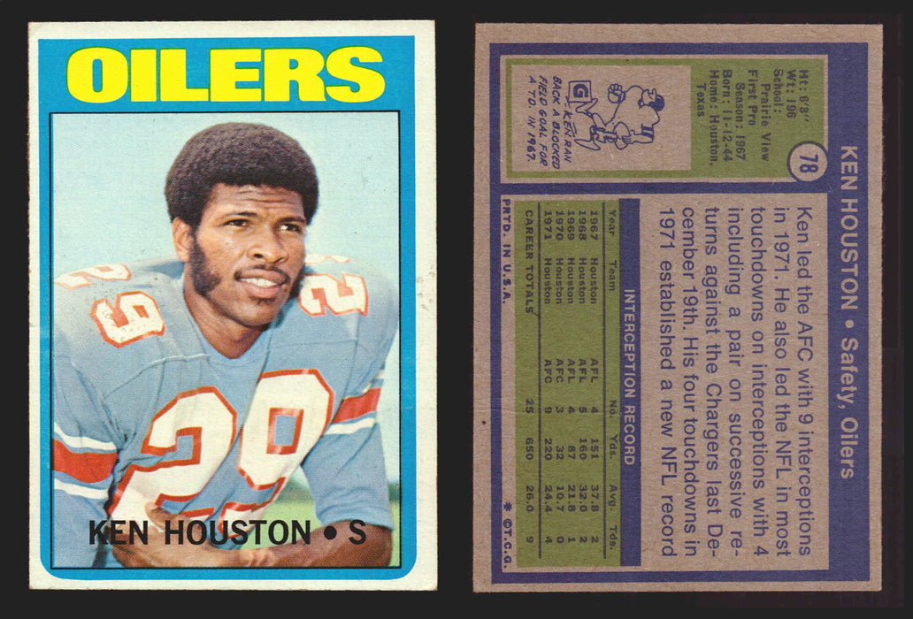 1972 Topps Football Trading Card You Pick Singles #1-#351 G/VG/EX #	78	Ken Houston (HOF)  - TvMovieCards.com