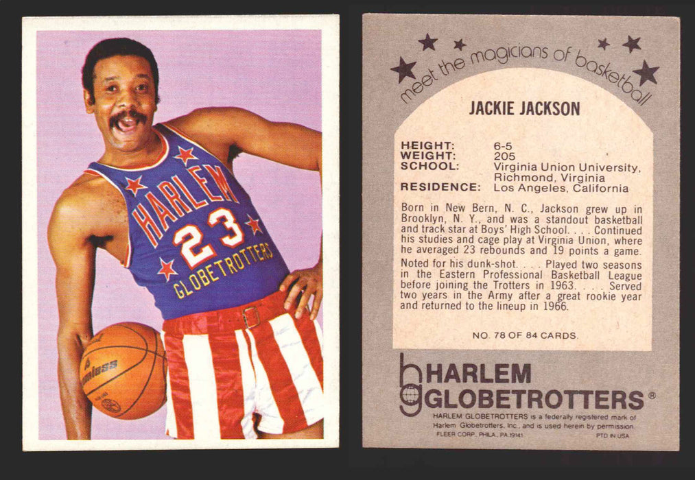 1971 Harlem Globetrotters Fleer Vintage Trading Card You Pick Singles #1-84 78 of 84   Jackie Jackson  - TvMovieCards.com