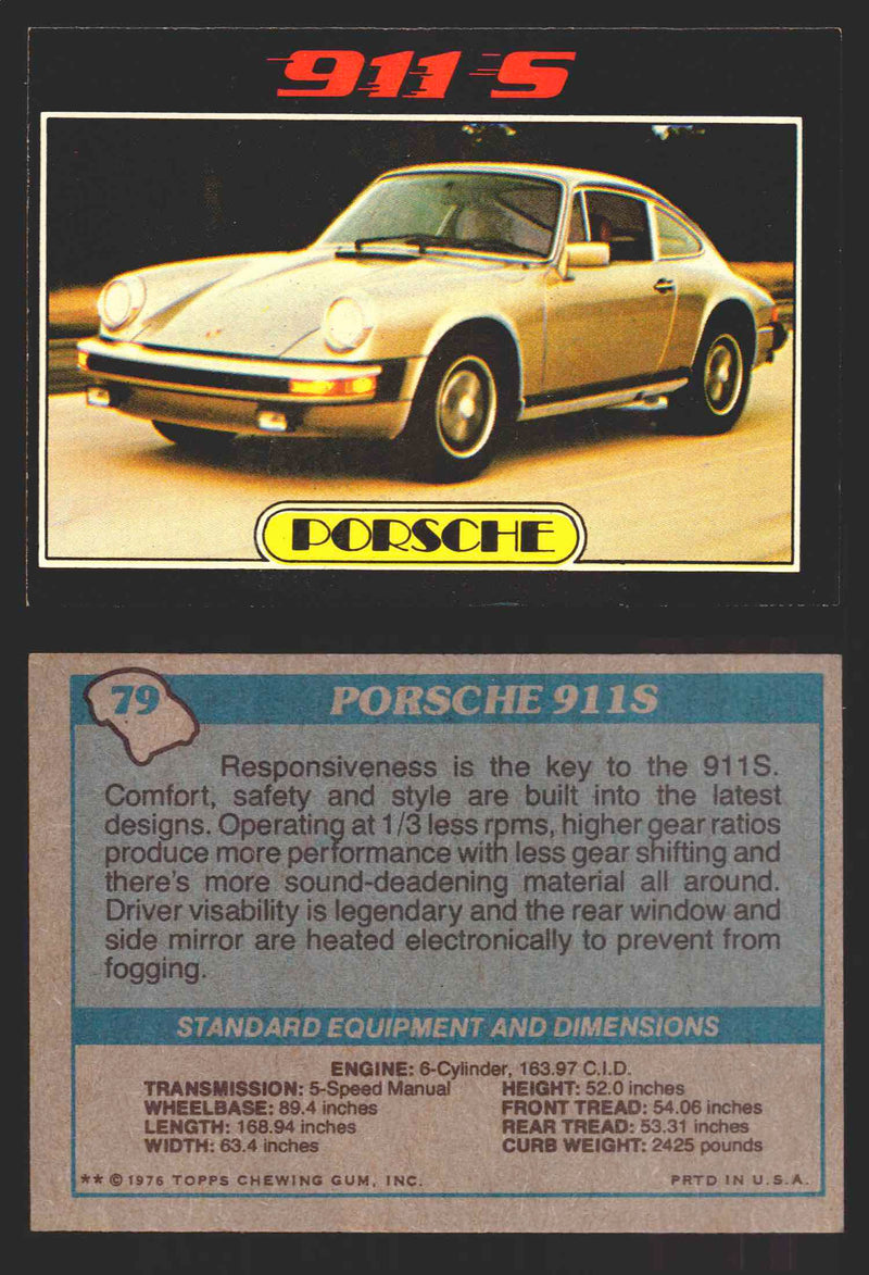 1976 Autos of 1977 Vintage Trading Cards You Pick Singles #1-99 Topps 79   Porsche 911S  - TvMovieCards.com