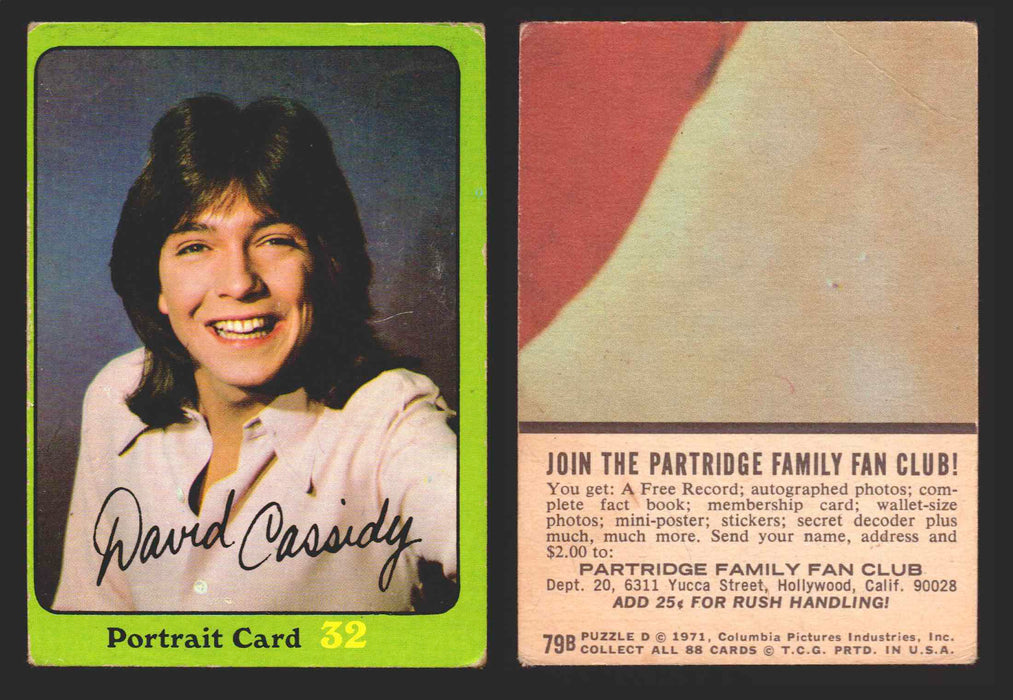 1971 The Partridge Family Series 3 Green You Pick Single Cards #1-88B Topps USA #	79B   Portrait Card 32: David Cassidy  - TvMovieCards.com