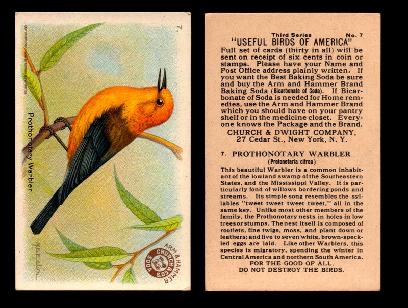 Birds - Useful Birds of America 3rd Series You Pick Singles Church & Dwight J-7 #7 Prothonotary Warbler  - TvMovieCards.com