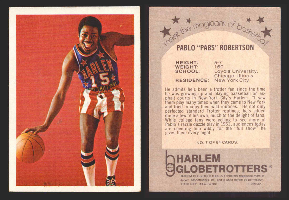 1971 Harlem Globetrotters Fleer Vintage Trading Card You Pick Singles #1-84 7 of 84   Pablo "Pabs" Robertson  - TvMovieCards.com