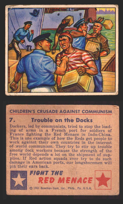 1951 Red Menace Vintage Trading Cards #1-48 You Pick Singles Bowman Gum 7   Trouble on the Docks  - TvMovieCards.com