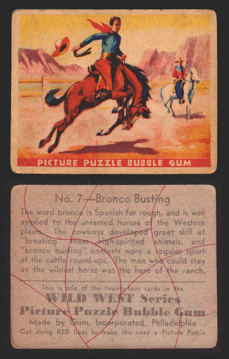 Wild West Series Vintage Trading Card You Pick Singles #1-#49 Gum Inc. 1933 7   Bronco Busting  - TvMovieCards.com
