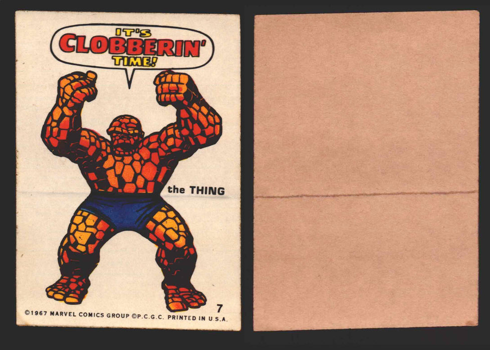 1967 Philadelphia Gum Marvel Super Hero Stickers Vintage You Pick Singles #1-55 7   The Thing - It's Clobberin' Time!  - TvMovieCards.com