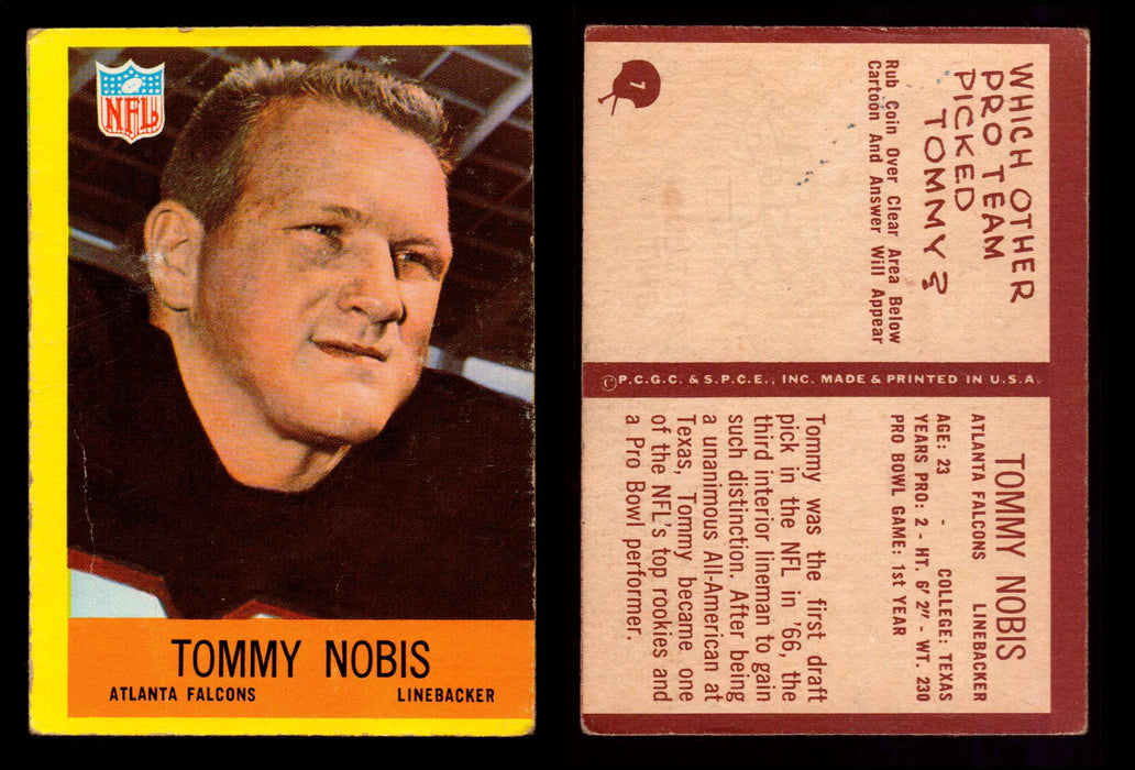 1967 Philadelphia Football Trading Card You Pick Singles #1-#198 VG/EX #7 Tommy Nobis (R)  - TvMovieCards.com