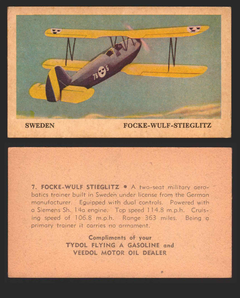 1940 Tydol Aeroplanes Flying A Gasoline You Pick Single Trading Card #1-40 #	7	Focke-Wulf Stieglitz  - TvMovieCards.com