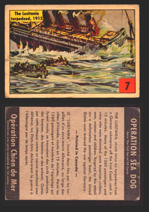 1954 Parkhurst Operation Sea Dogs You Pick Single Trading Cards #1-50 V339-9 7 Lusitania Torpedoed  - TvMovieCards.com