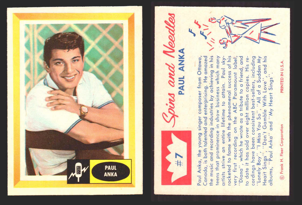 1960 Spins and Needles Vintage Trading Cards You Pick Singles #1-#80 Fleer 7   Paul Anka  - TvMovieCards.com