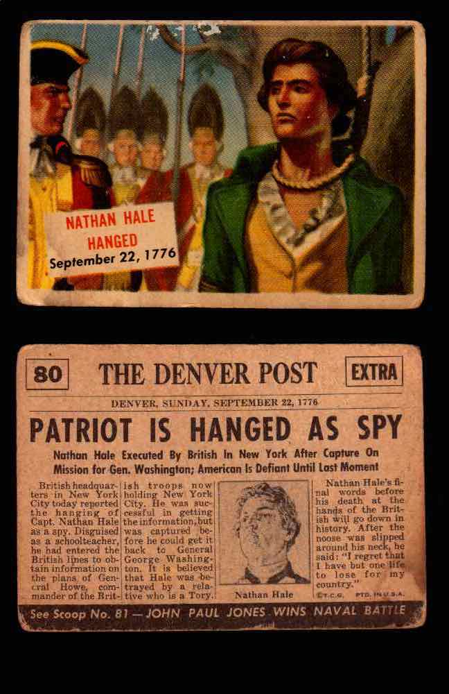 1954 Scoop Newspaper Series 2 Topps Vintage Trading Cards U Pick Singles #78-156 80   Nathan Hale Hanged  - TvMovieCards.com