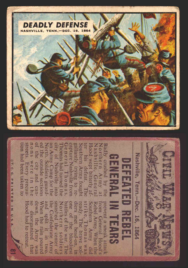 1962 Civil War News Topps TCG Trading Card You Pick Single Cards #1 - 88 81   Deadly Defense  - TvMovieCards.com