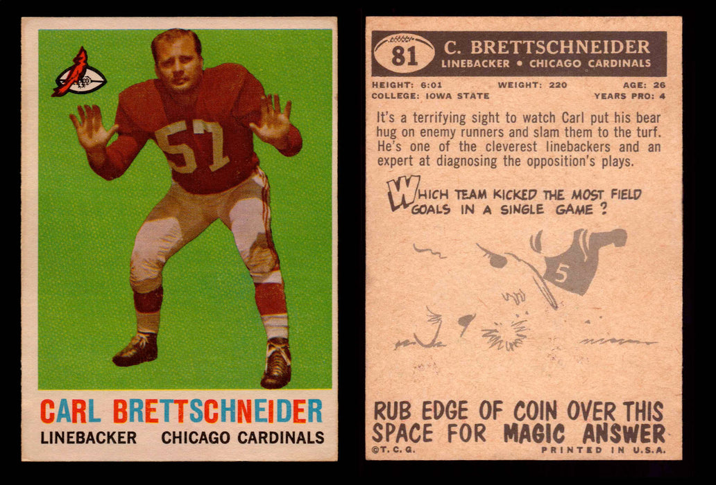1959 Topps Football Trading Card You Pick Singles #1-#176 VG/EX #	81	Carl Brettschneider  - TvMovieCards.com