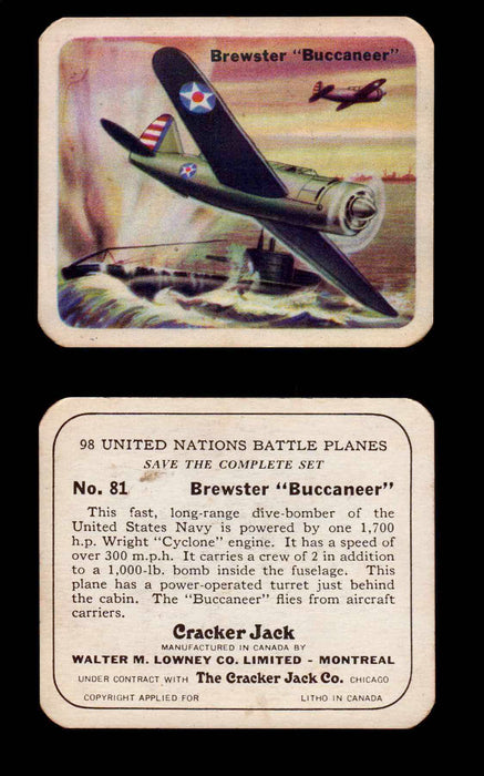 Cracker Jack United Nations Battle Planes Vintage You Pick Single Cards #71-147 #81  - TvMovieCards.com