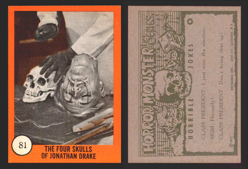 1961 Horror Monsters Series 2 Orange You Pick Trading Card Singles 67-146 NuCard #	 81   The Four Skulls On Jonathan Drake  - TvMovieCards.com