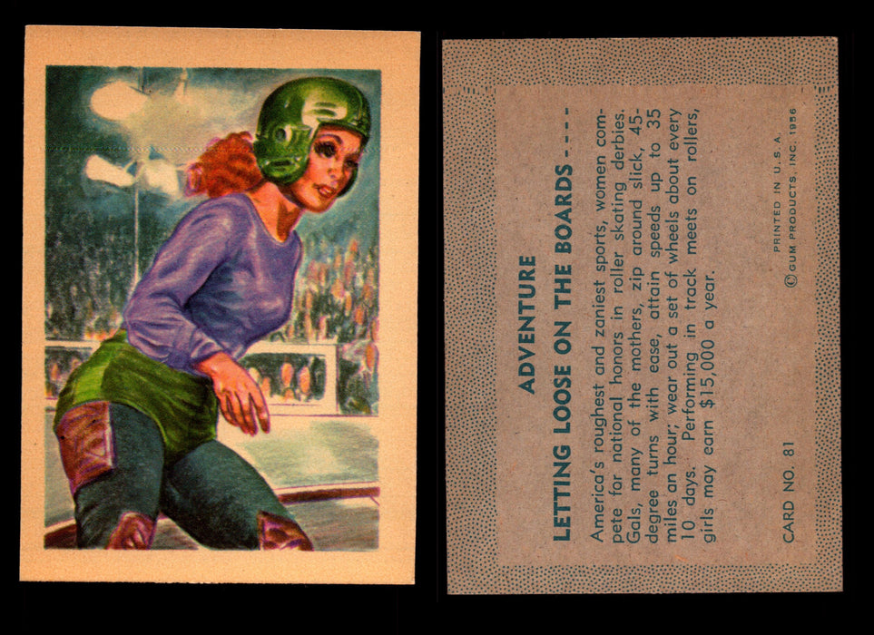 1956 Adventure Vintage Trading Cards Gum Products #1-#100 You Pick Singles #81 Roller Derby / Letting Loose on the Boards  - TvMovieCards.com