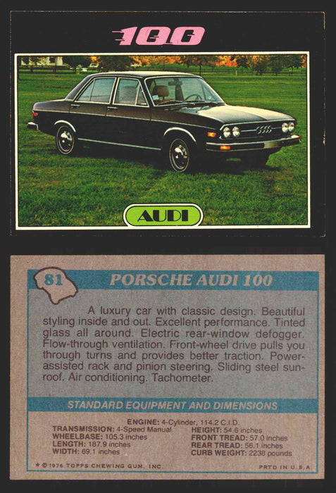 1976 Autos of 1977 Vintage Trading Cards You Pick Singles #1-99 Topps 81   Porsche Audi 100  - TvMovieCards.com