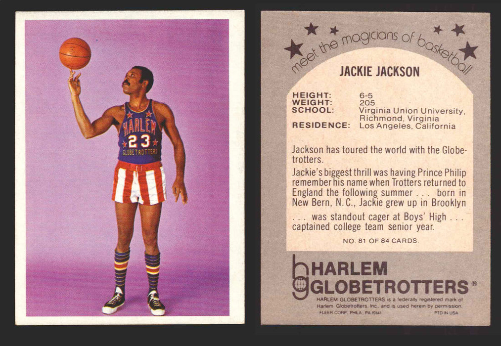 1971 Harlem Globetrotters Fleer Vintage Trading Card You Pick Singles #1-84 81 of 84   Jackie Jackson  - TvMovieCards.com