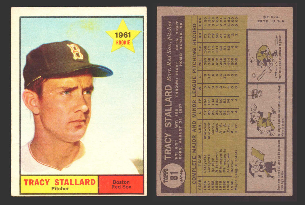 1961 Topps Baseball Trading Card You Pick Singles #1-#99 VG/EX #	81 Tracy Stallard - Boston Red Sox RC  - TvMovieCards.com