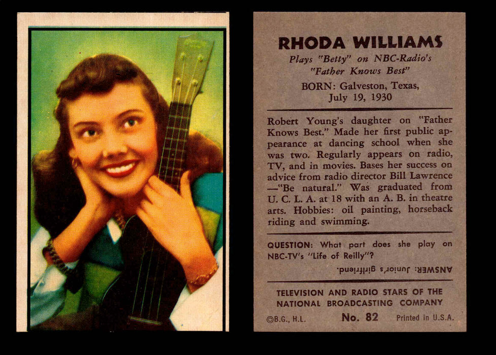1953 Bowman NBC TV & Radio Stars Vintage Trading Card You Pick Singles #1-96 #82 Rhonda Williams  - TvMovieCards.com
