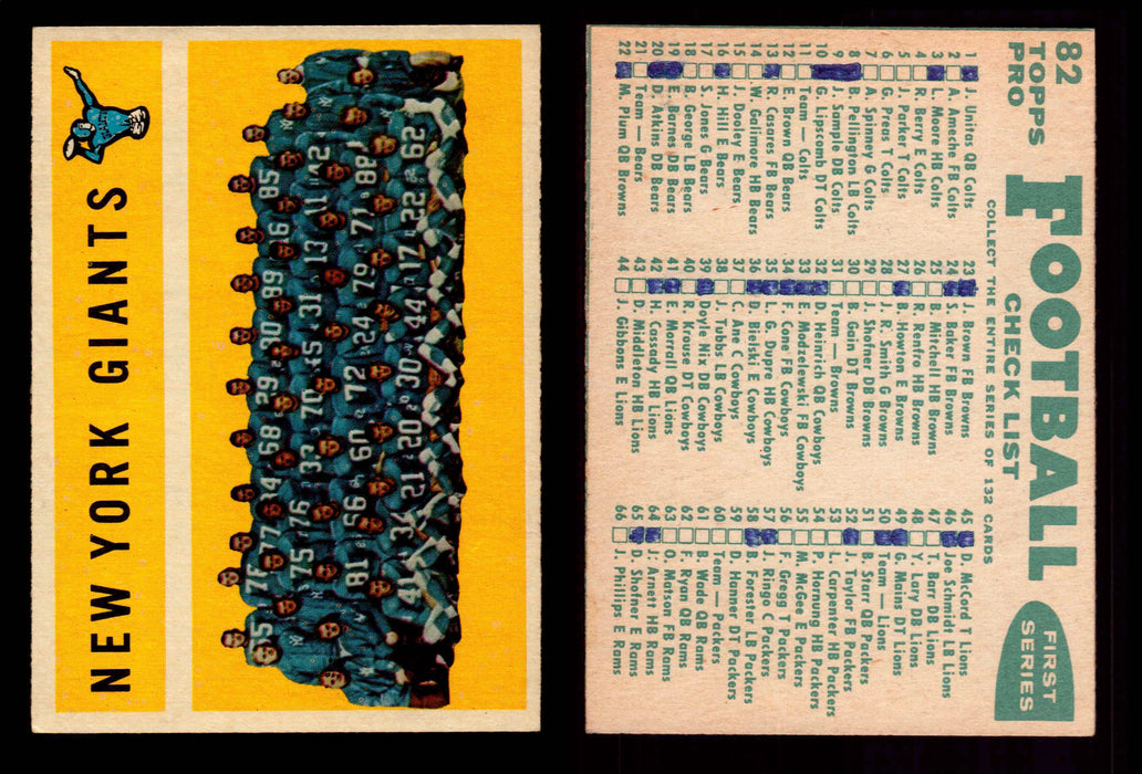 1960 Topps Football Trading Card You Pick Singles #1-#132 G/VG #	82	New York Giants Team Card (Checklist 1-66)  - TvMovieCards.com