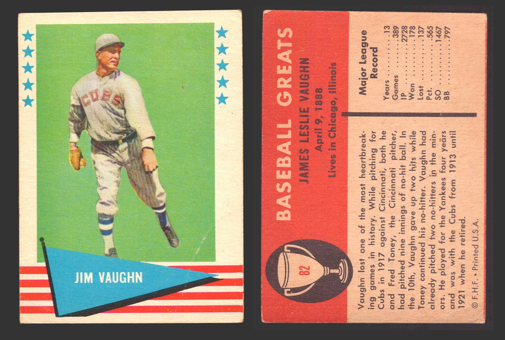 1961 Fleer Baseball Greats Trading Card You Pick Singles #1-#154 VG/EX 82 Hippo Vaughn  - TvMovieCards.com