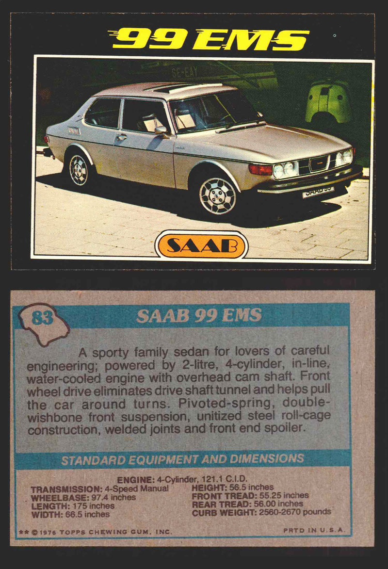 1976 Autos of 1977 Vintage Trading Cards You Pick Singles #1-99 Topps 83   Saab 99 EMS  - TvMovieCards.com