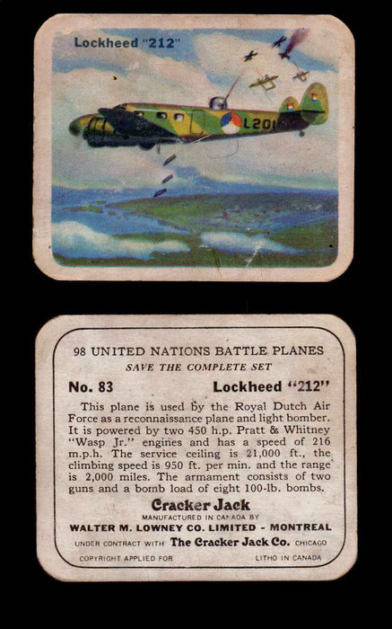 Cracker Jack United Nations Battle Planes Vintage You Pick Single Cards #71-147 #83  - TvMovieCards.com