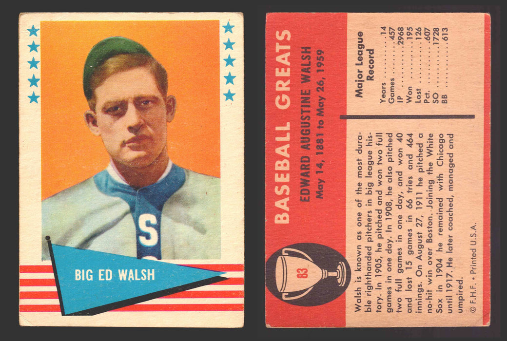 1961 Fleer Baseball Greats Trading Card You Pick Singles #1-#154 VG/EX 83 Ed Walsh  - TvMovieCards.com