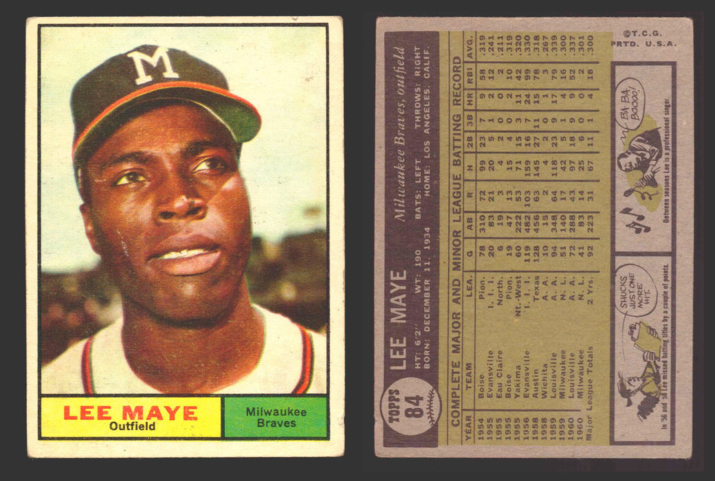 1961 Topps Baseball Trading Card You Pick Singles #1-#99 VG/EX #	84 Lee Maye - Milwaukee Braves  - TvMovieCards.com