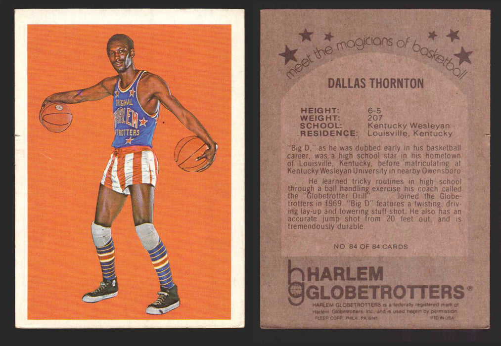 1971 Harlem Globetrotters Fleer Vintage Trading Card You Pick Singles #1-84 84 of 84   Dallas Thornton  - TvMovieCards.com