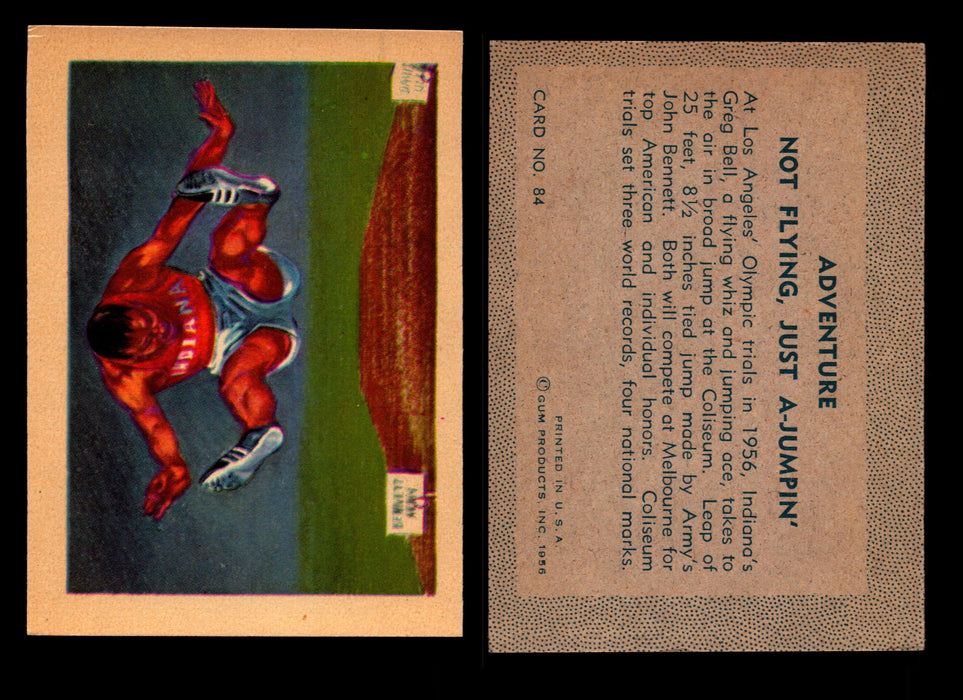1956 Adventure Vintage Trading Cards Gum Products #1-#100 You Pick Singles #84 Long Jump / Not Flying, Just A-Jumpin  - TvMovieCards.com