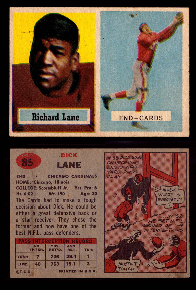 1957 Topps Football Trading Card You Pick Singles #1-#154 VG/EX #	85	Dick Lane (R) (HOF)  - TvMovieCards.com
