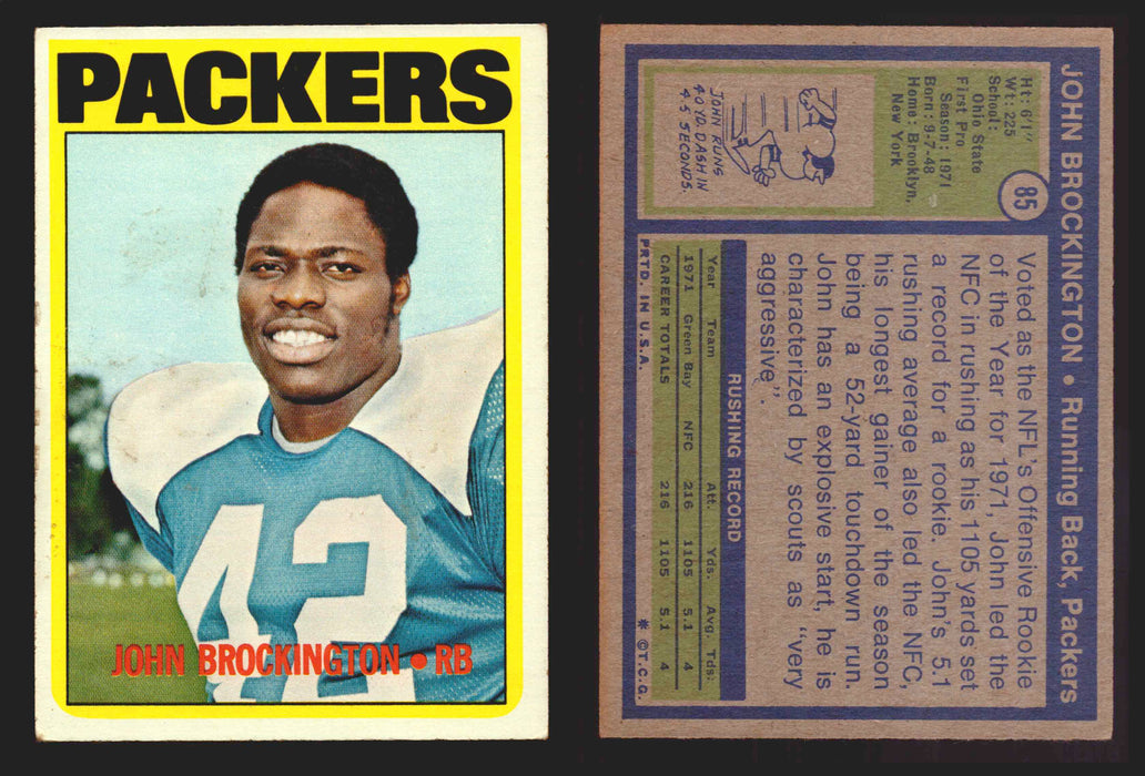 1972 Topps Football Trading Card You Pick Singles #1-#351 G/VG/EX #	85	John Brockington  - TvMovieCards.com