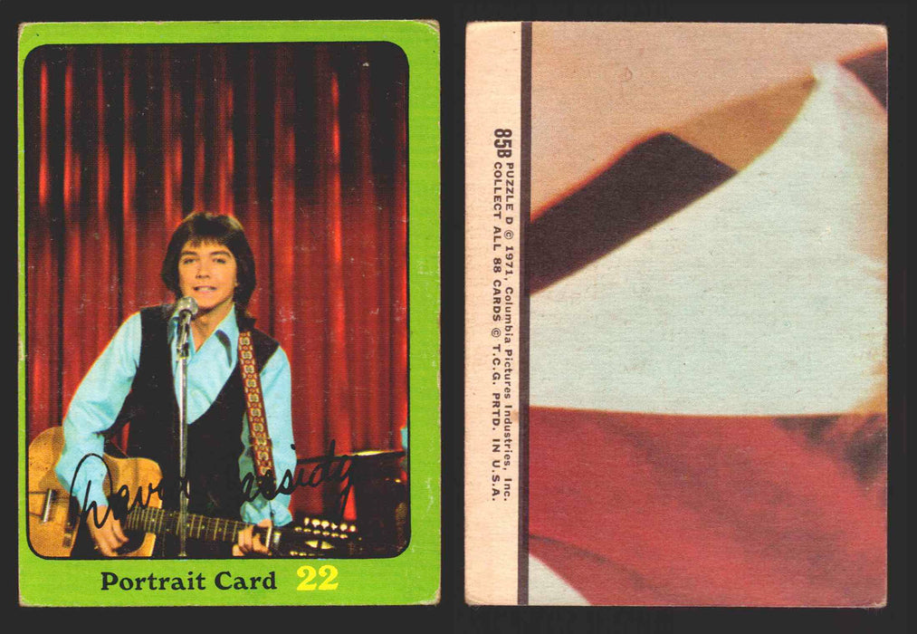 1971 The Partridge Family Series 3 Green You Pick Single Cards #1-88B Topps USA #	85B   Portrait Card 22: David Cassidy  - TvMovieCards.com