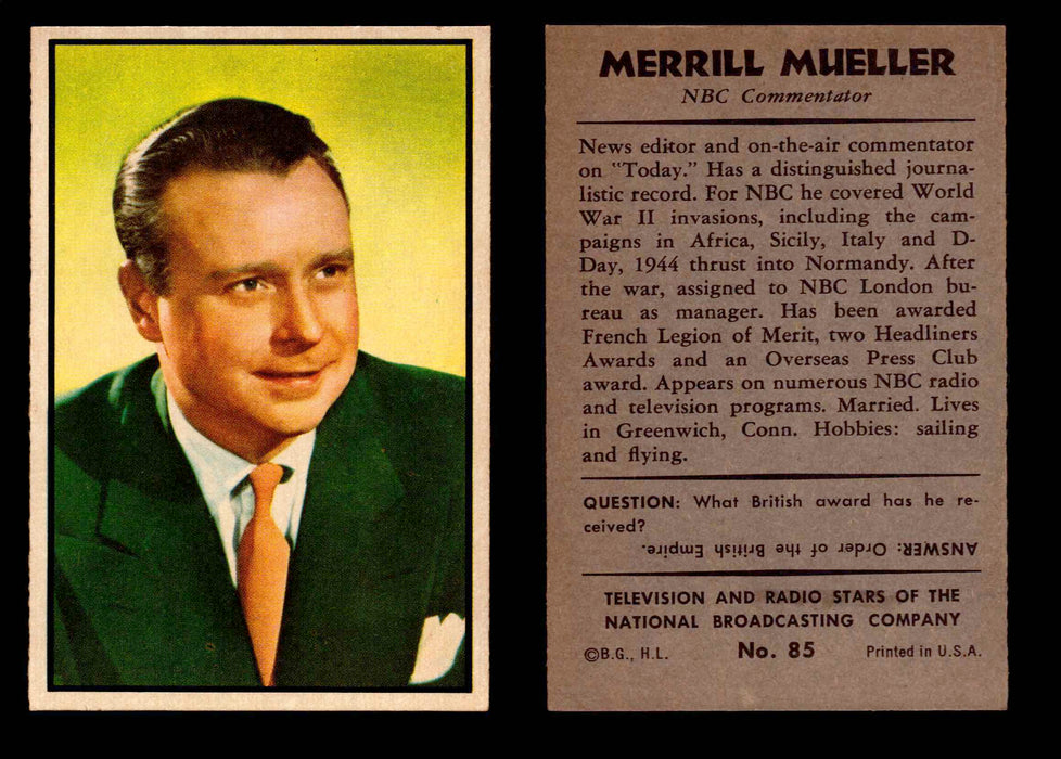 1953 Bowman NBC TV & Radio Stars Vintage Trading Card You Pick Singles #1-96 #85 Merrill Mueller  - TvMovieCards.com