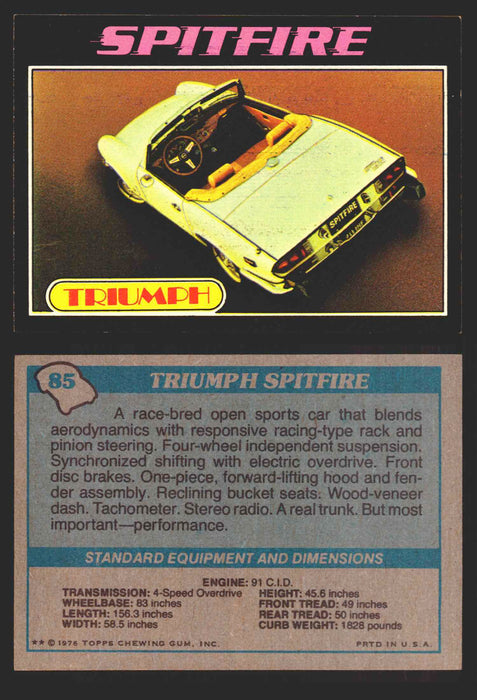 1976 Autos of 1977 Vintage Trading Cards You Pick Singles #1-99 Topps 85   Triumph Spitfire  - TvMovieCards.com