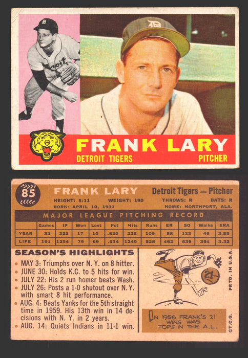 1960 Topps Baseball Trading Card You Pick Singles #1-#250 VG/EX 85 - Frank Lary  - TvMovieCards.com
