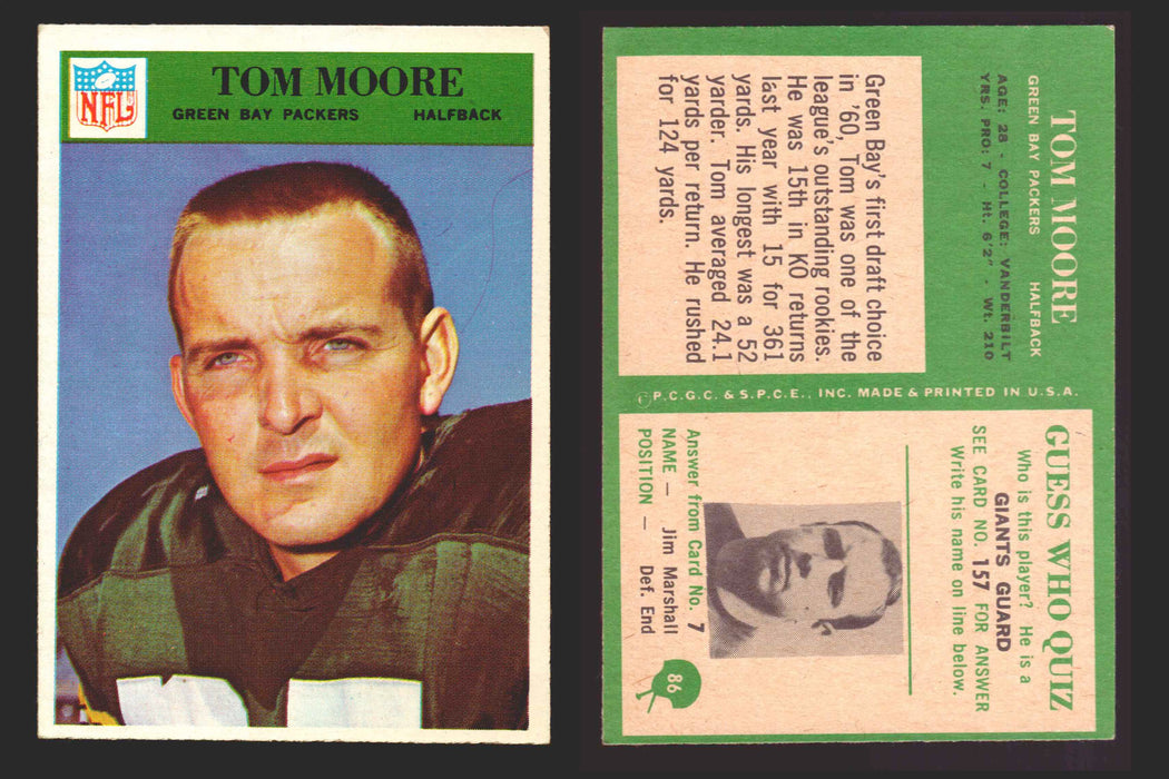 1966 Philadelphia Football NFL Trading Card You Pick Singles #1-#99 VG/EX 86 Tom Moore - Green Bay Packers  - TvMovieCards.com