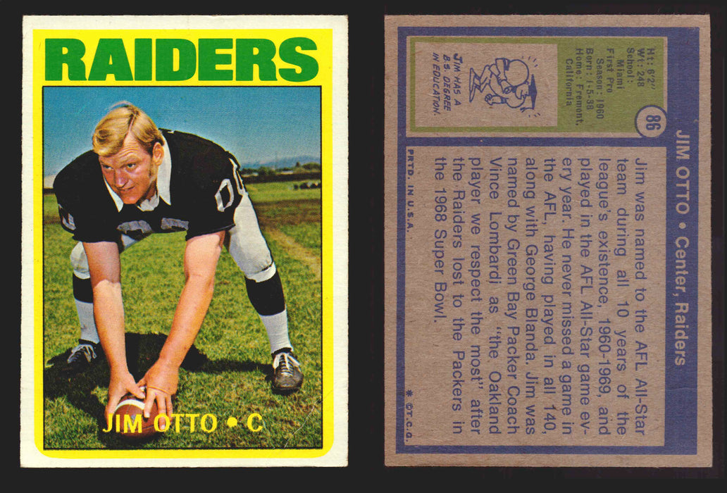 1972 Topps Football Trading Card You Pick Singles #1-#351 G/VG/EX #	86	Jim Otto (HOF)  - TvMovieCards.com