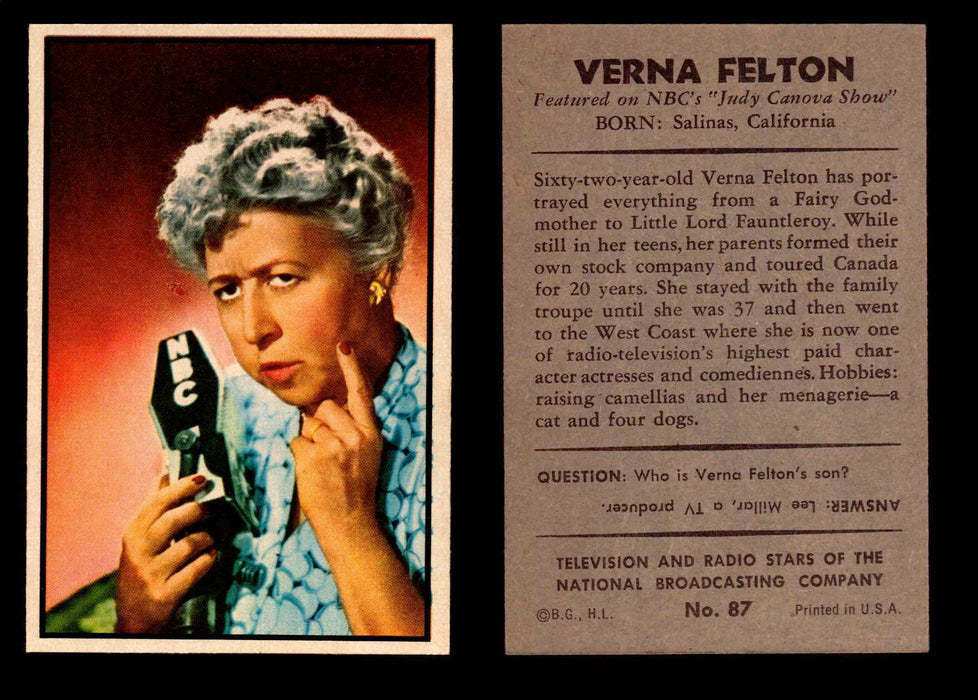 1953 Bowman NBC TV & Radio Stars Vintage Trading Card You Pick Singles #1-96 #87 Verna Felton  - TvMovieCards.com