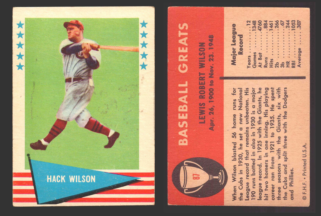1961 Fleer Baseball Greats Trading Card You Pick Singles #1-#154 VG/EX 87 Hack Wilson  - TvMovieCards.com